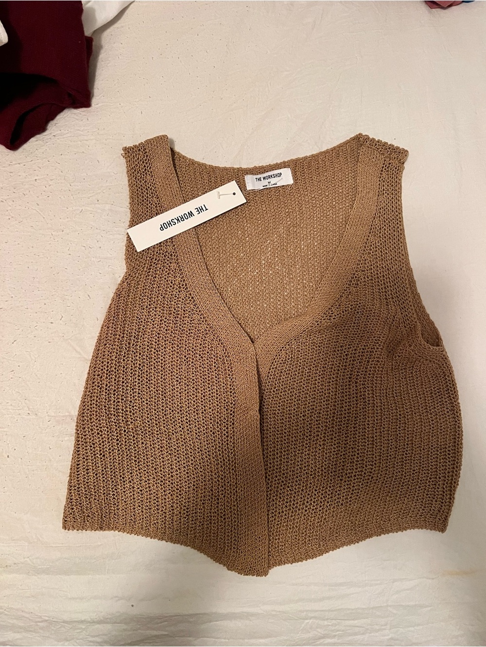 Workshop Republic Clothing Sleeveless Open-Knit Tank — Camel Brown